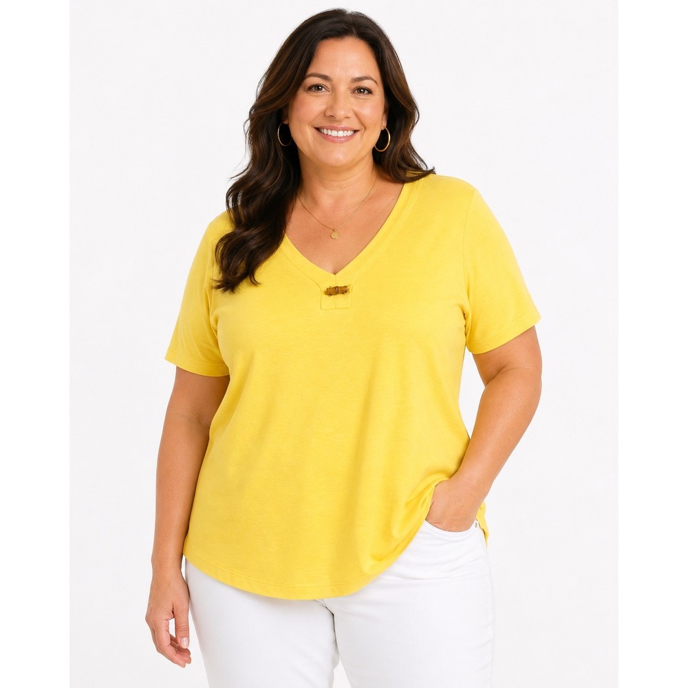 Talbots Woman Yellow V-Neck Short Sleeve Tee Supima‎ Cotton Modal 1X NWT